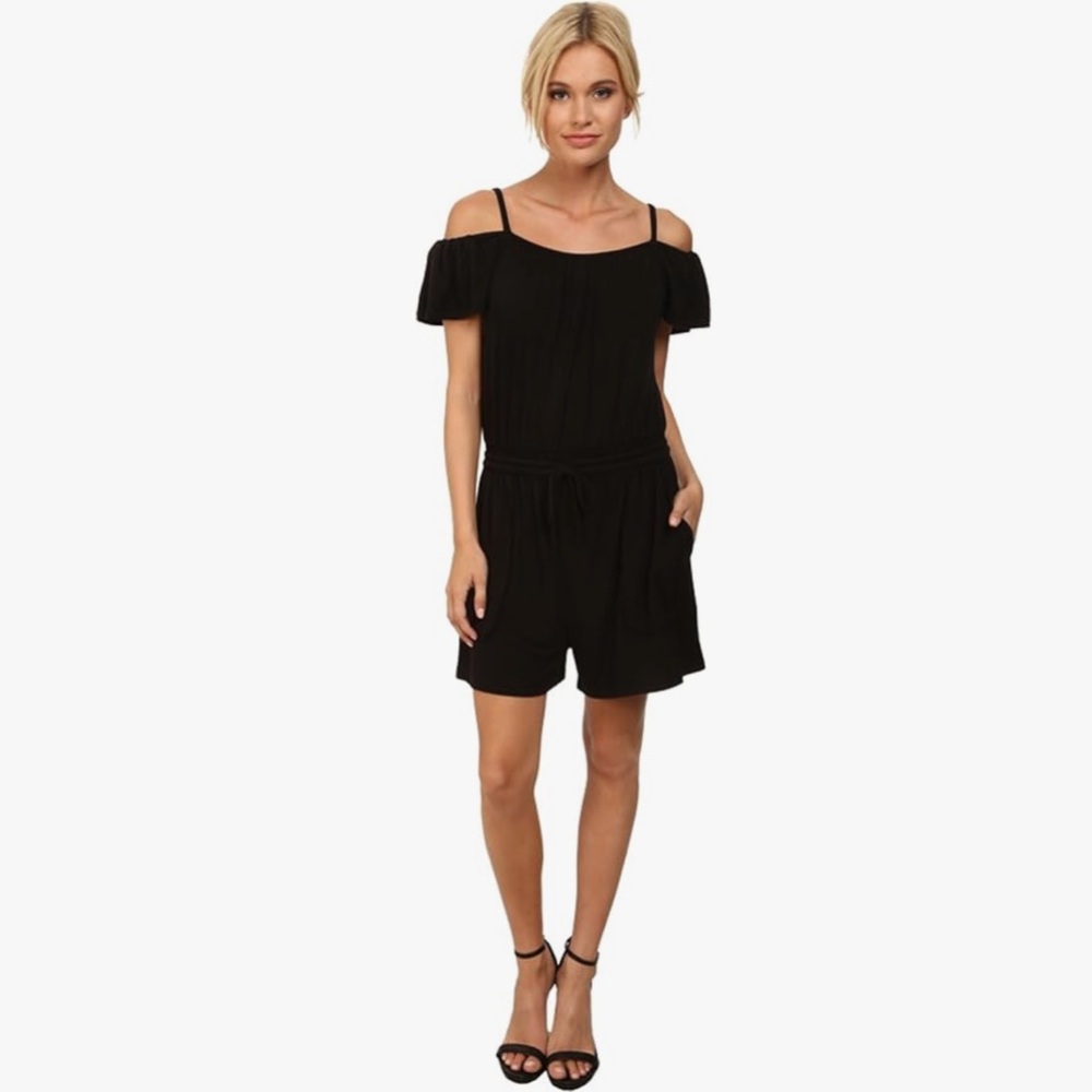Rebecca Minkoff Women’s Ashby Jersey Black Cold-Shoulder Romper - Large